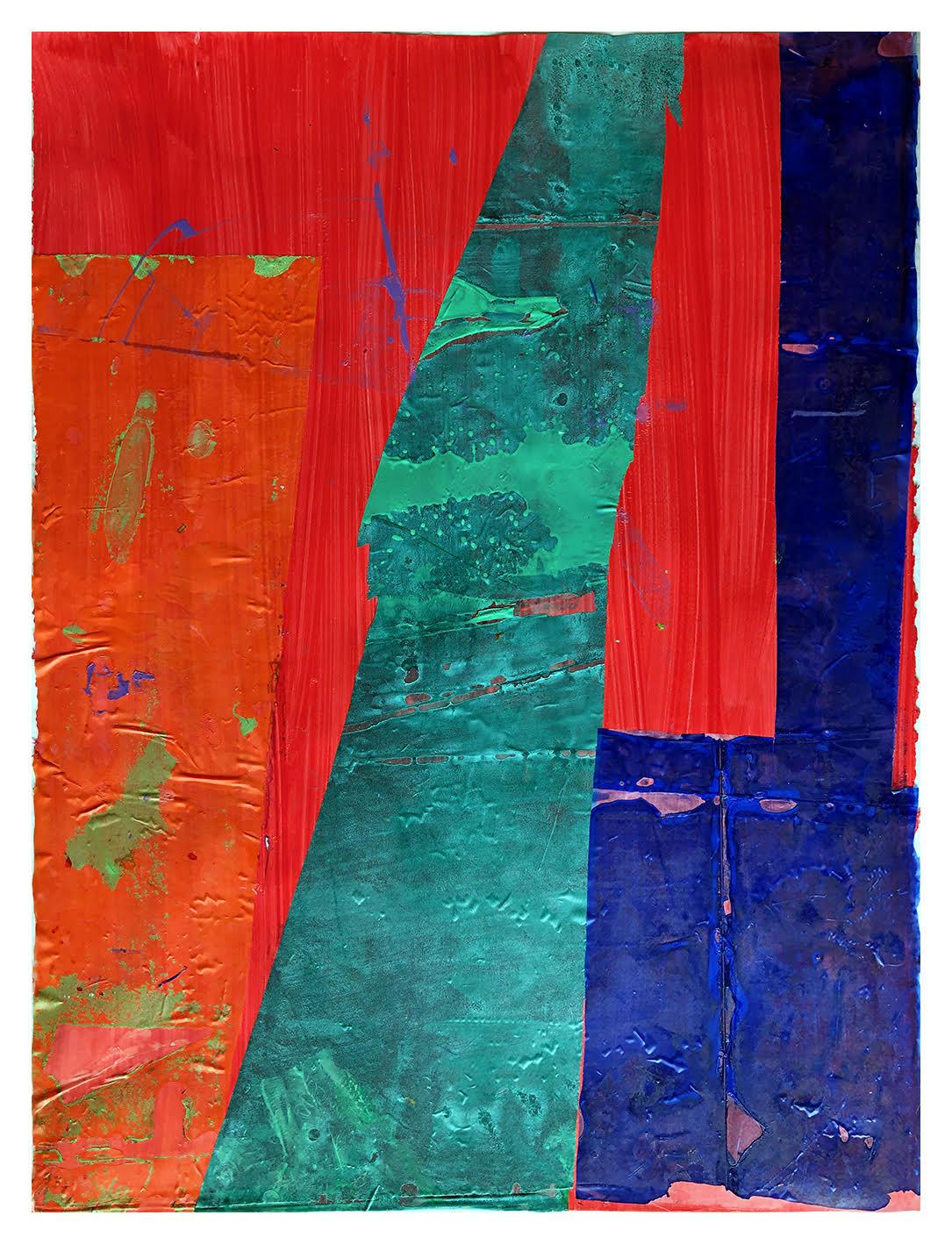 Jeffrey Kurland Abstract Drawing – Ohne Titel-#2 rote türkisblaue kühne geometrische Formen