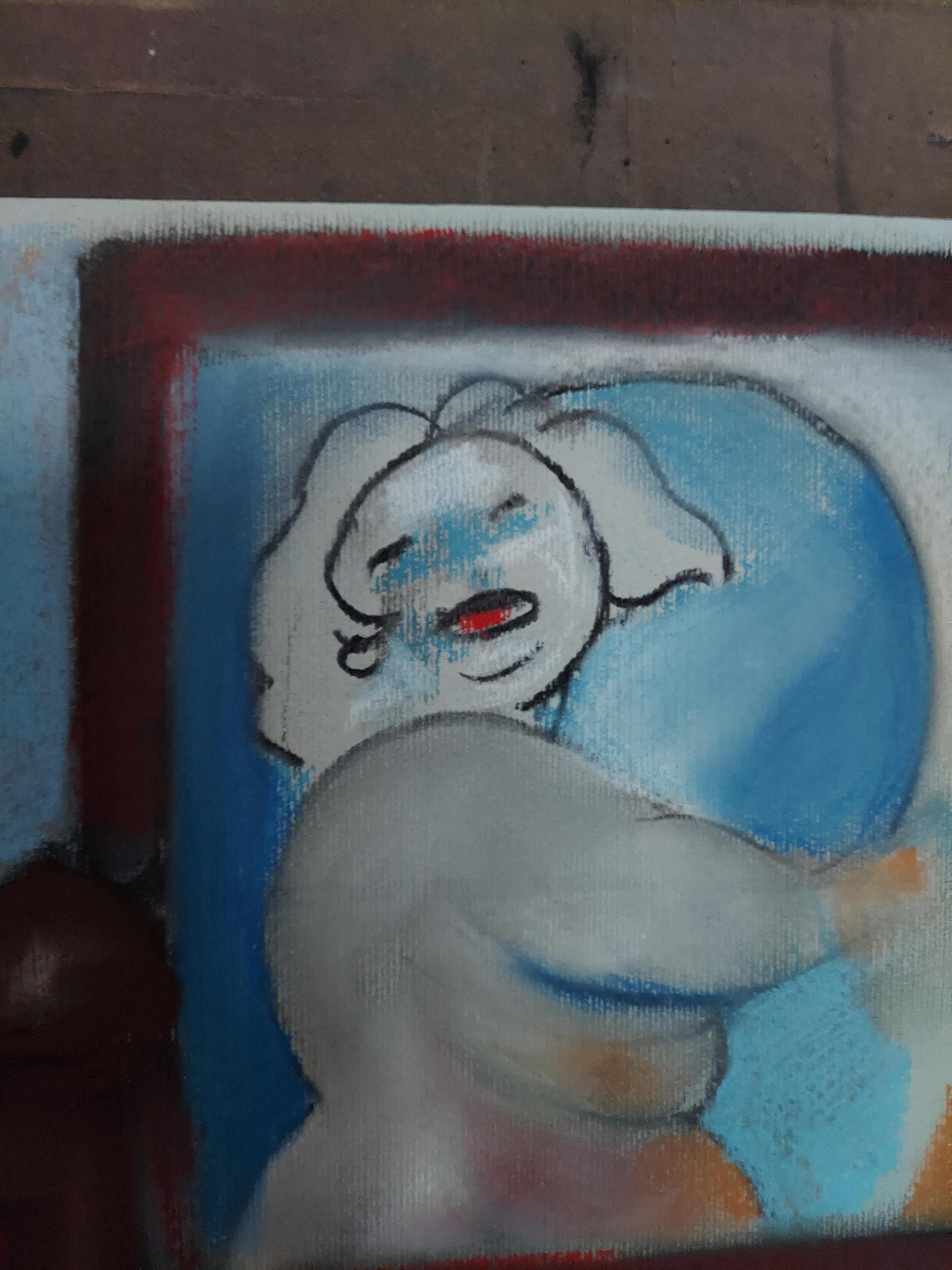 Künstler aus der blauen Periode als Thema humorvolle Beobachtung in Blau- und Grautönen (Expressionismus), Painting, von Stephen Basso