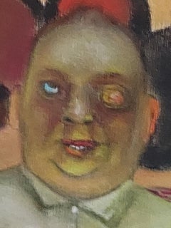 Iron Chef male figure kitchen interior soft earth tones dark humor