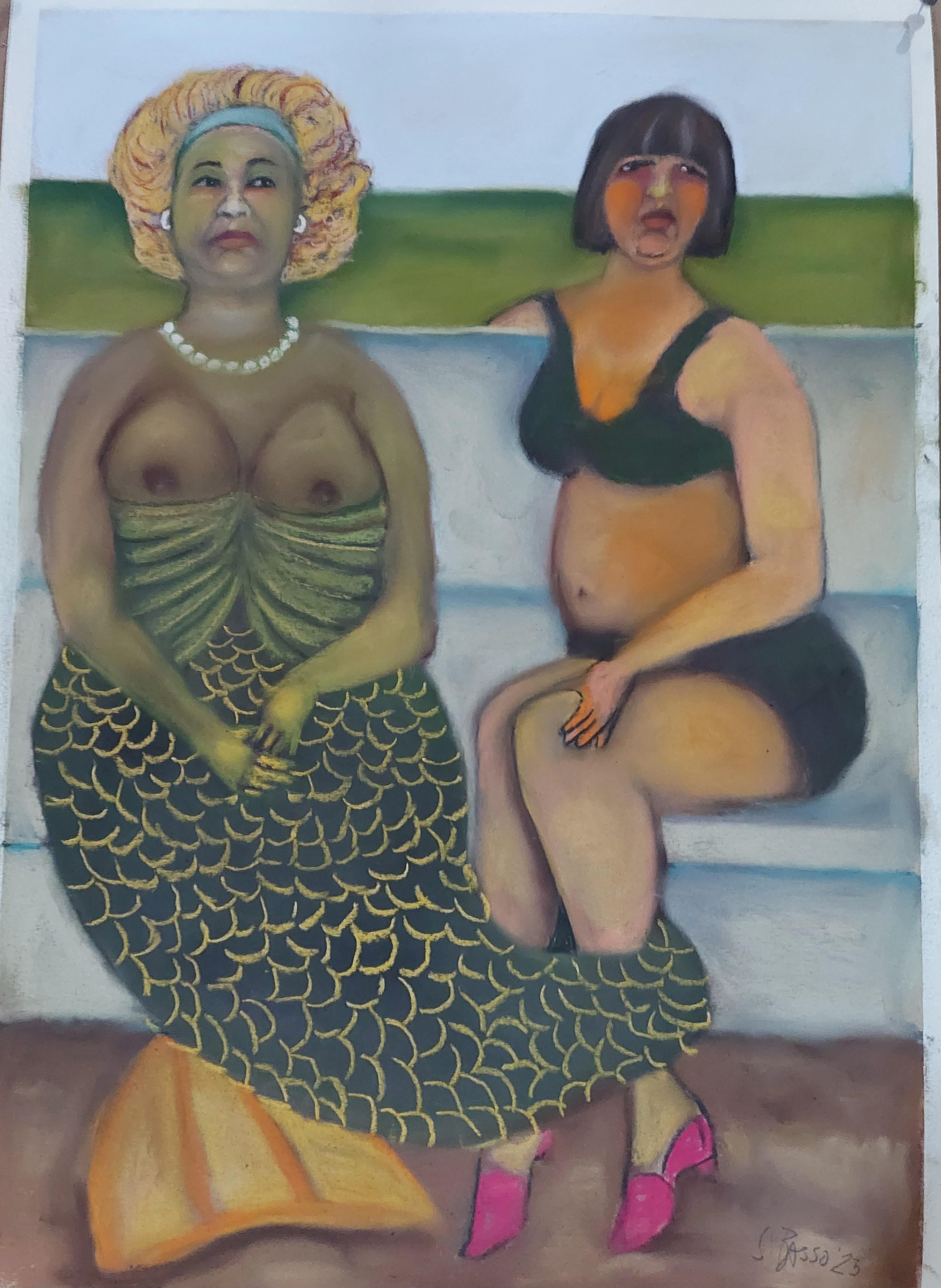 Figurative Art di Stephen Basso - Sirena di Shore Leave  Sirenes mitica in un ambiente di spiaggia dai colori brillanti