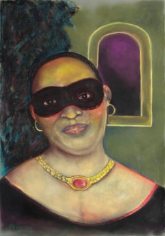 Maskierte Frau weiche grüne und schwarze Farben Hauch von Karminrot 