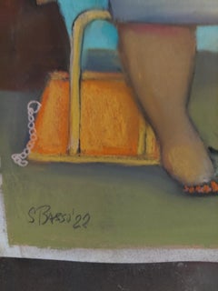 Handtasche Twist einzelne weibliche Figur mit handtaschen humorvollem Thema in weichen Farben