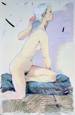 Figura de estudio, dibujo al pastel de figura femenina, desnuda