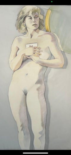 Note, graphite, pastel, mylar, paper, layered drawing, female figure, nude