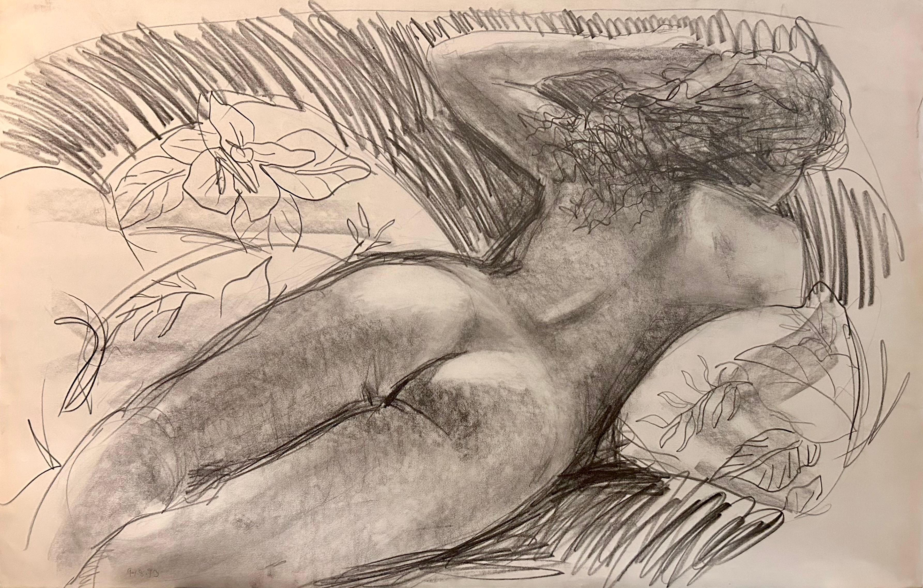 Archive Asleep, nude, female figure graphite drawing archival paper monochromatic