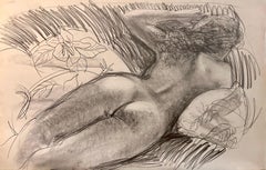 Eva addormentata, nudo, figura femminile disegno a grafite carta d'archivio monocromatico