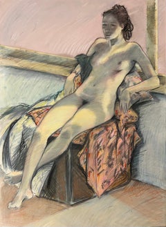 Figura por ventana, grafito, pastel, mylar, dibujo en capas de papel, mujer, desnudo