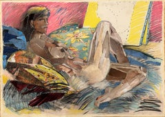 Sguardo, nudo femminile dipinto a pastello sguardo diretto