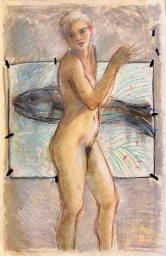 Audrey Anastasi - Studio Nude, female figure fish, art within art Vintage Studio Nude, female figure fish, art within art