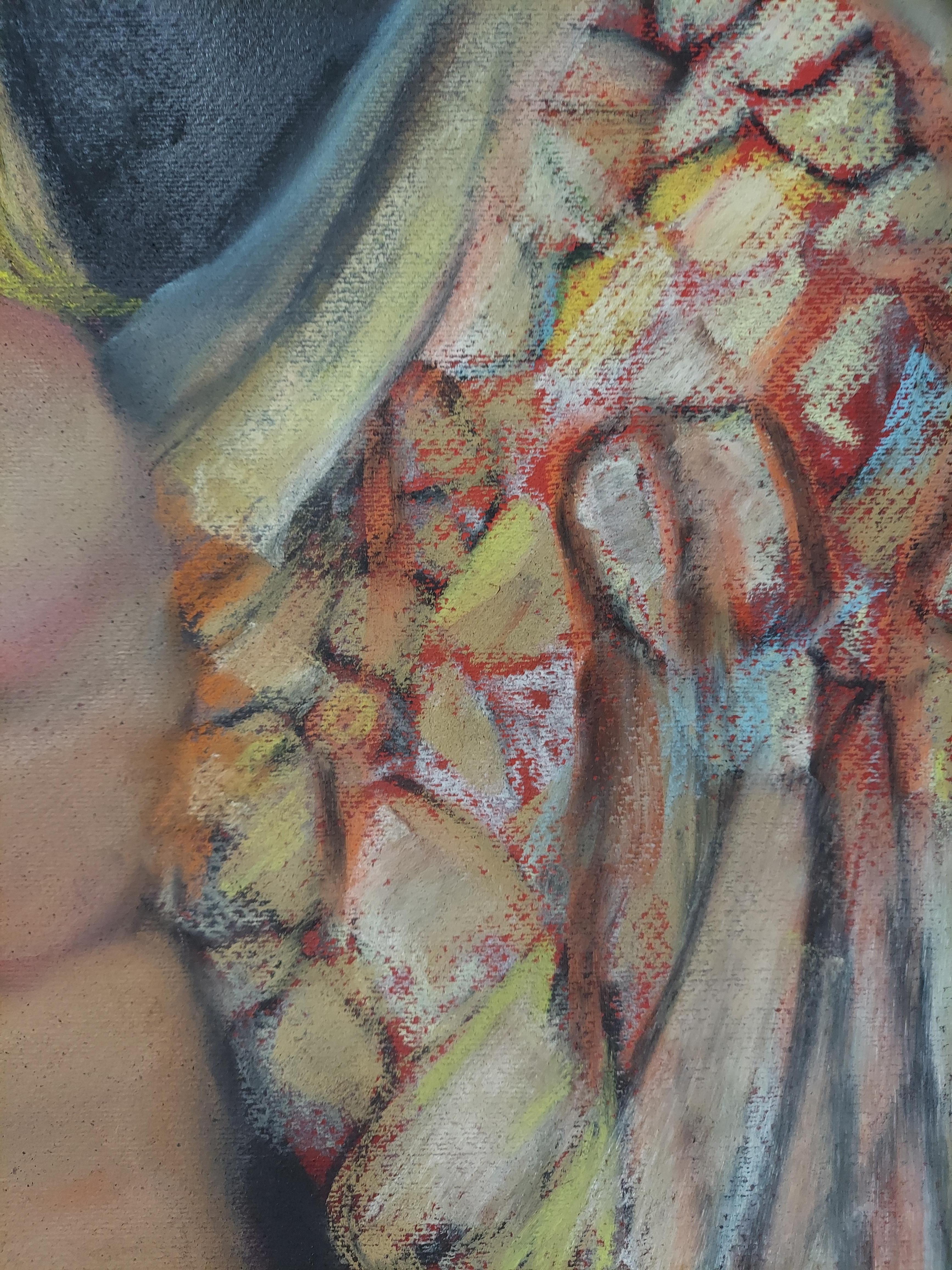 Two Angels double depiction of female nudes soft  red tones against black - Art by Stephen Basso