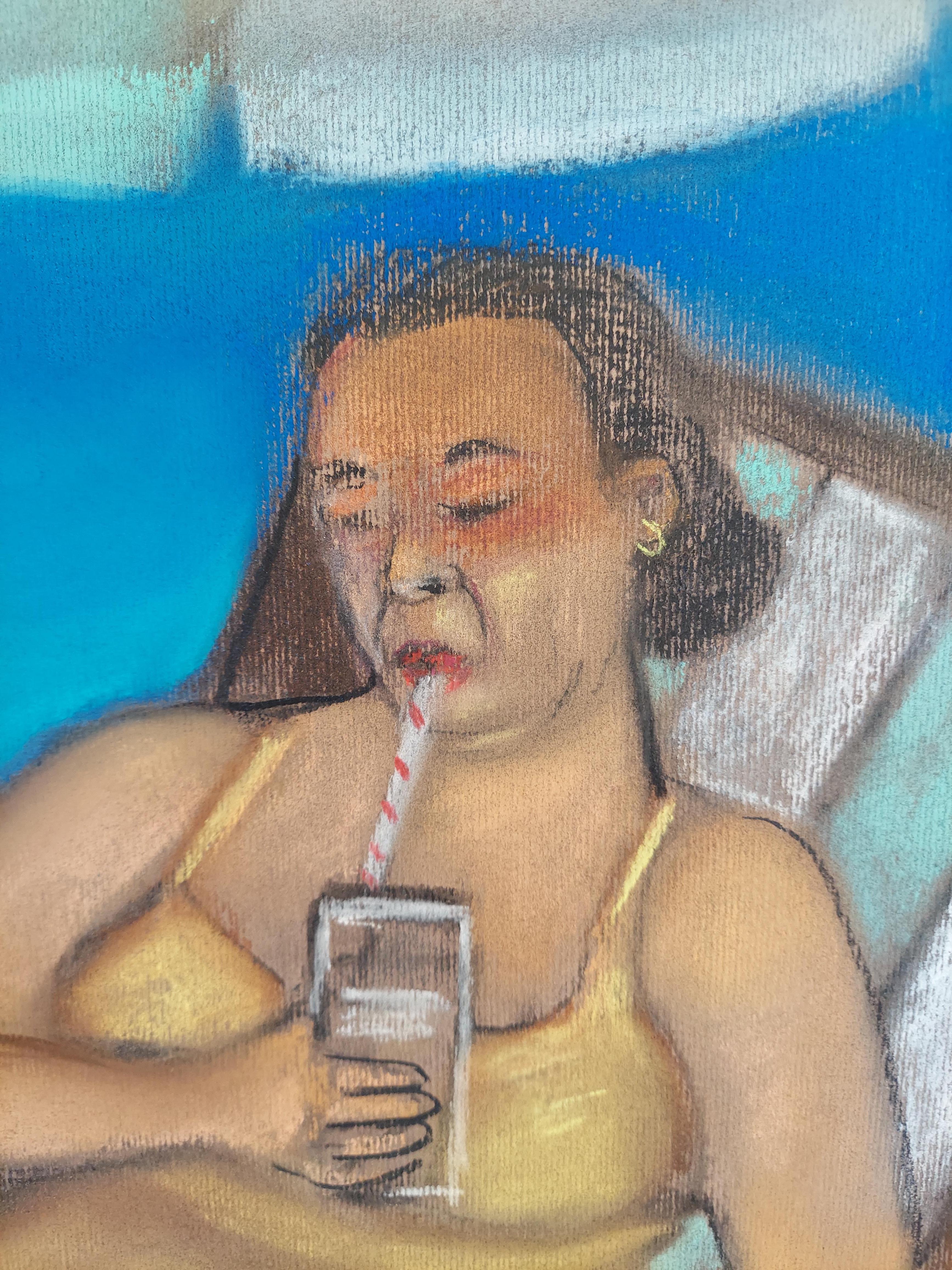 Gato de arena Dama representación humorística de una mujer sentada en la playa con una escultura de arena - Art de Stephen Basso