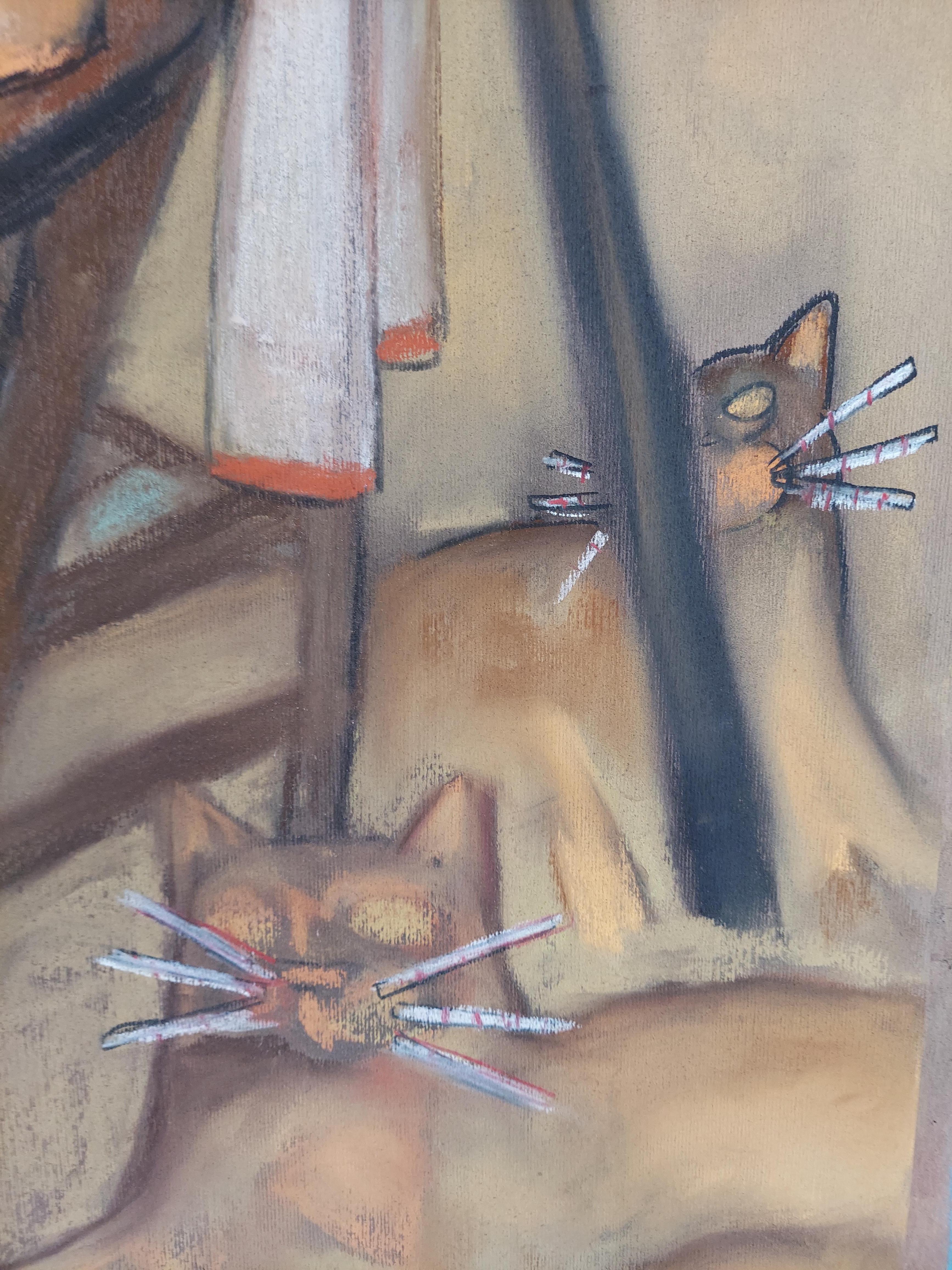 Gato de arena Dama representación humorística de una mujer sentada en la playa con una escultura de arena - Figurative Art Marrón de Stephen Basso