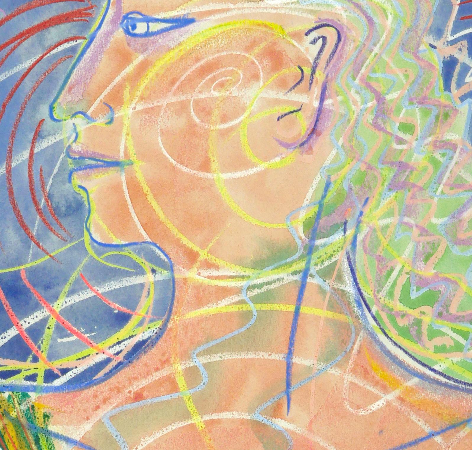 To Dance and Dance, série Wild Woman bleu vert, femme puissante et colorée - Painting de Janet Morgan