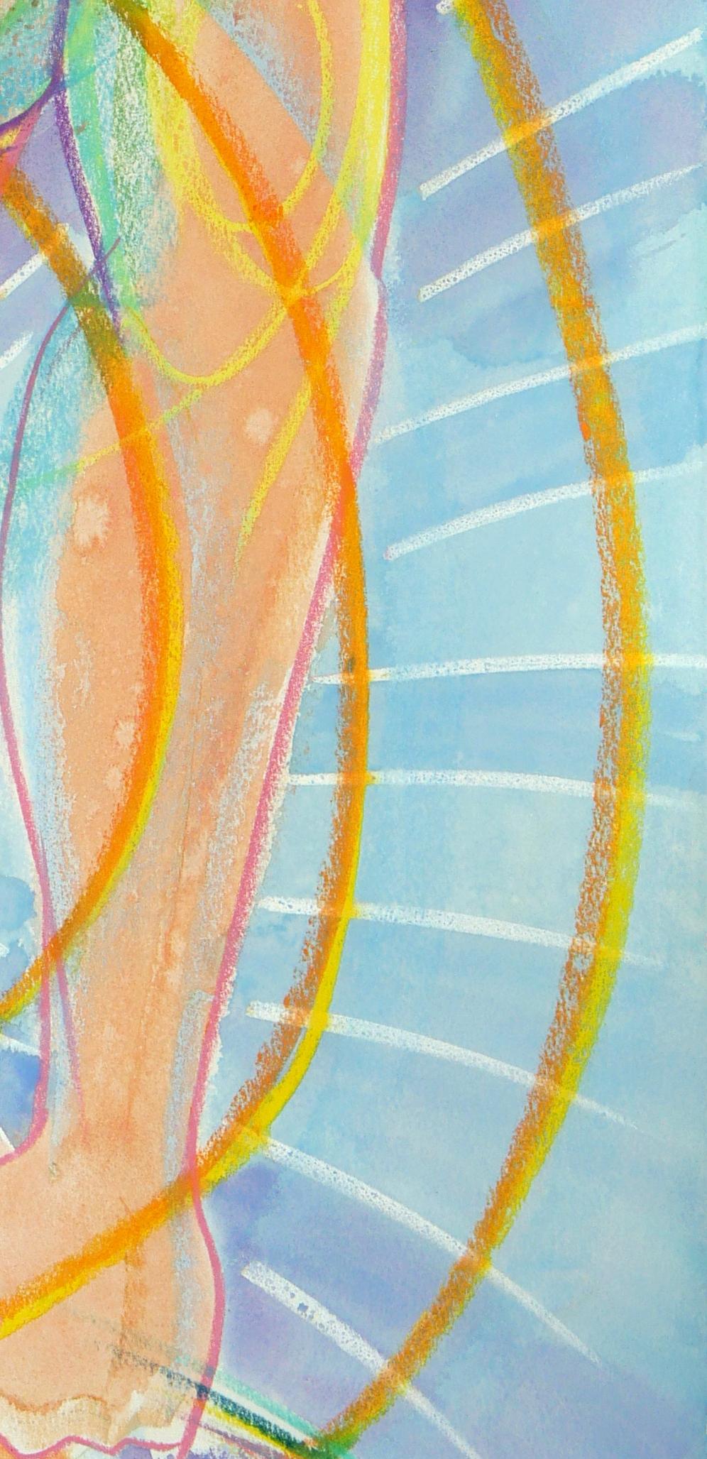 To Forge Peace , Wild Woman Series, farbenfrohe, kraftvolle, nackte weibliche Figur (Beige), Nude Painting, von Janet Morgan