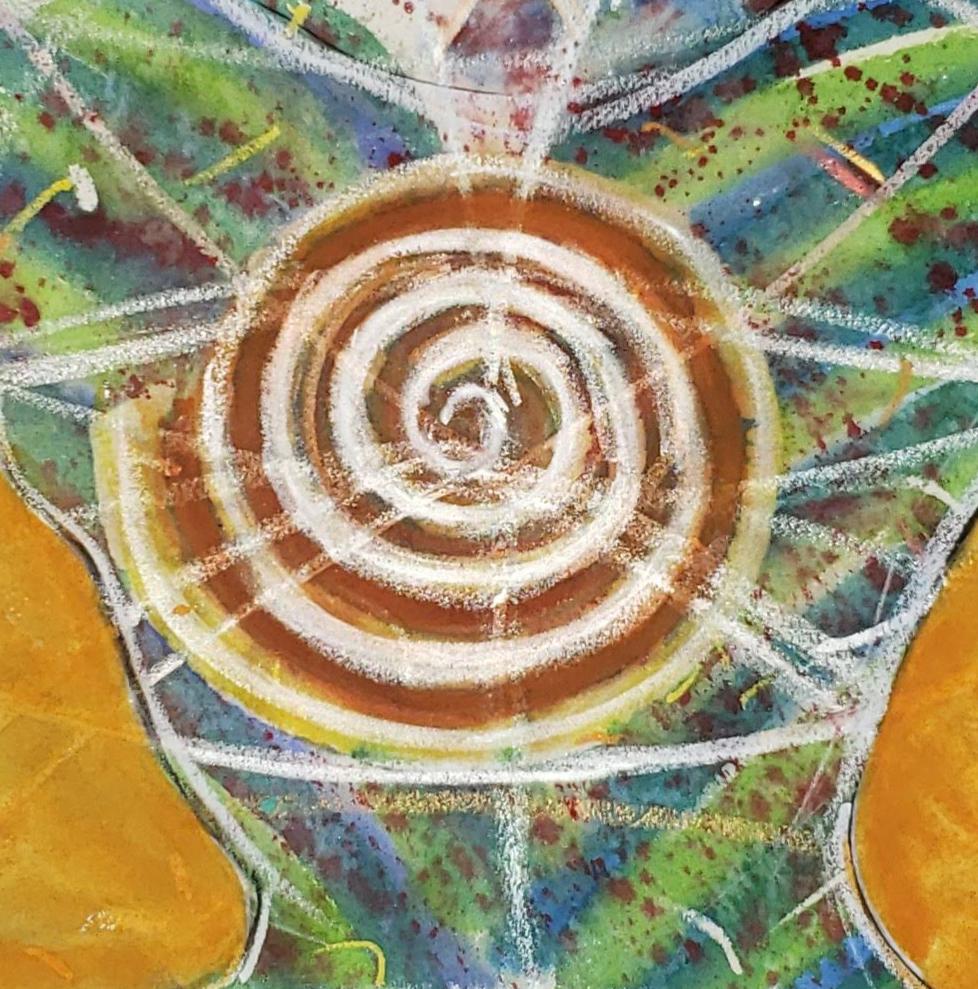 Adjusting the Radar, powerful image of trying to get it right, bold color - Painting by Janet Morgan