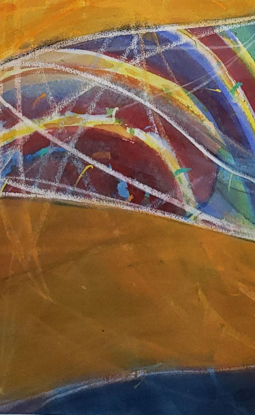 Adjusting the Radar, powerful image of trying to get it right, bold color - Expressionist Painting by Janet Morgan