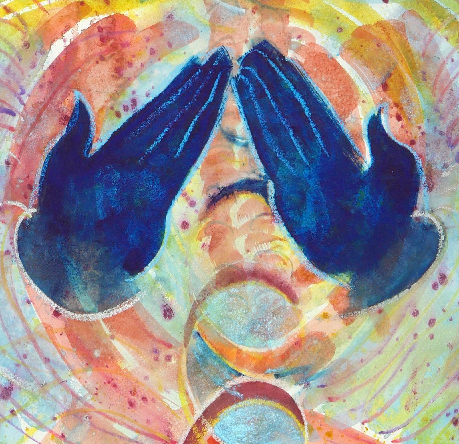 Pilzfrau, farbenfroher, tiefblauer, figurativer Pilzhut (Expressionismus), Art, von Janet Morgan