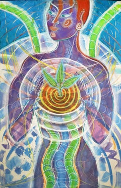 Tulsi Spirit, embodying the magical herb of India with iridescent pigments