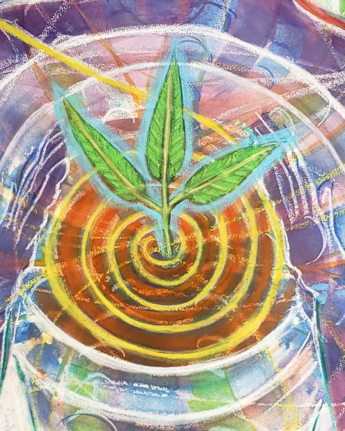 Tulsi-Geist, der die magische Herbe Indiens mit schillernden Pigmenten verkörpert. – Art von Janet Morgan