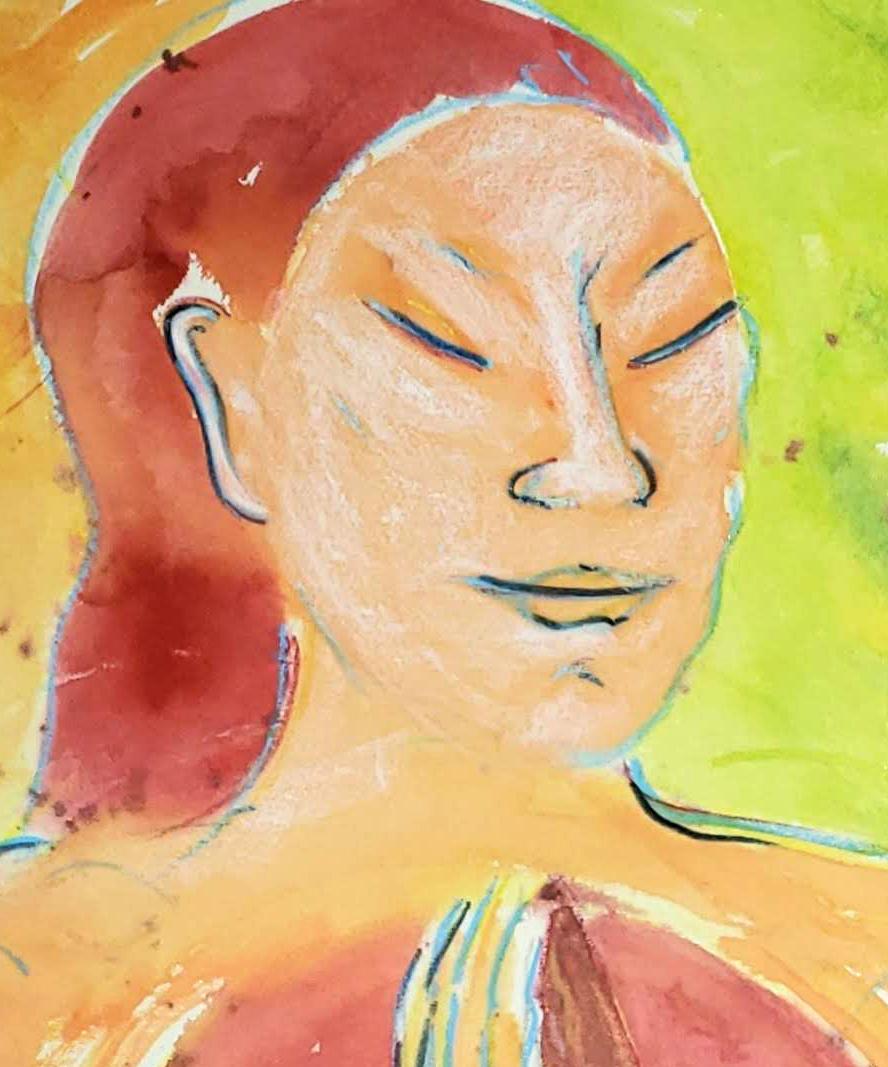Double Namaste, lassen wir uns berühren und vereinen, farbenfrohe Yoga- Referenz (Expressionismus), Art, von Janet Morgan