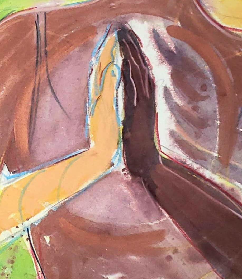 Aquarell, Mischtechnik, Verwendung von Resistenzen. 
Janet Morgans explosive Kunst fängt die Ausgelassenheit
und tiefe Weisheit, nach der wir Menschen uns sehnen.  Ihr Sinn für Humor und ihre spirituelle Tiefe überraschen den Verstand, erweitern das