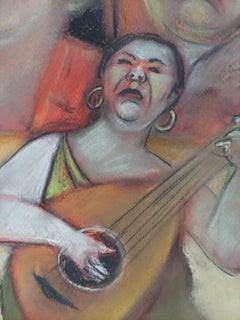 Gruppo Velvet Ensemble di performer femminili di colore rosso caldo e giallo tenue