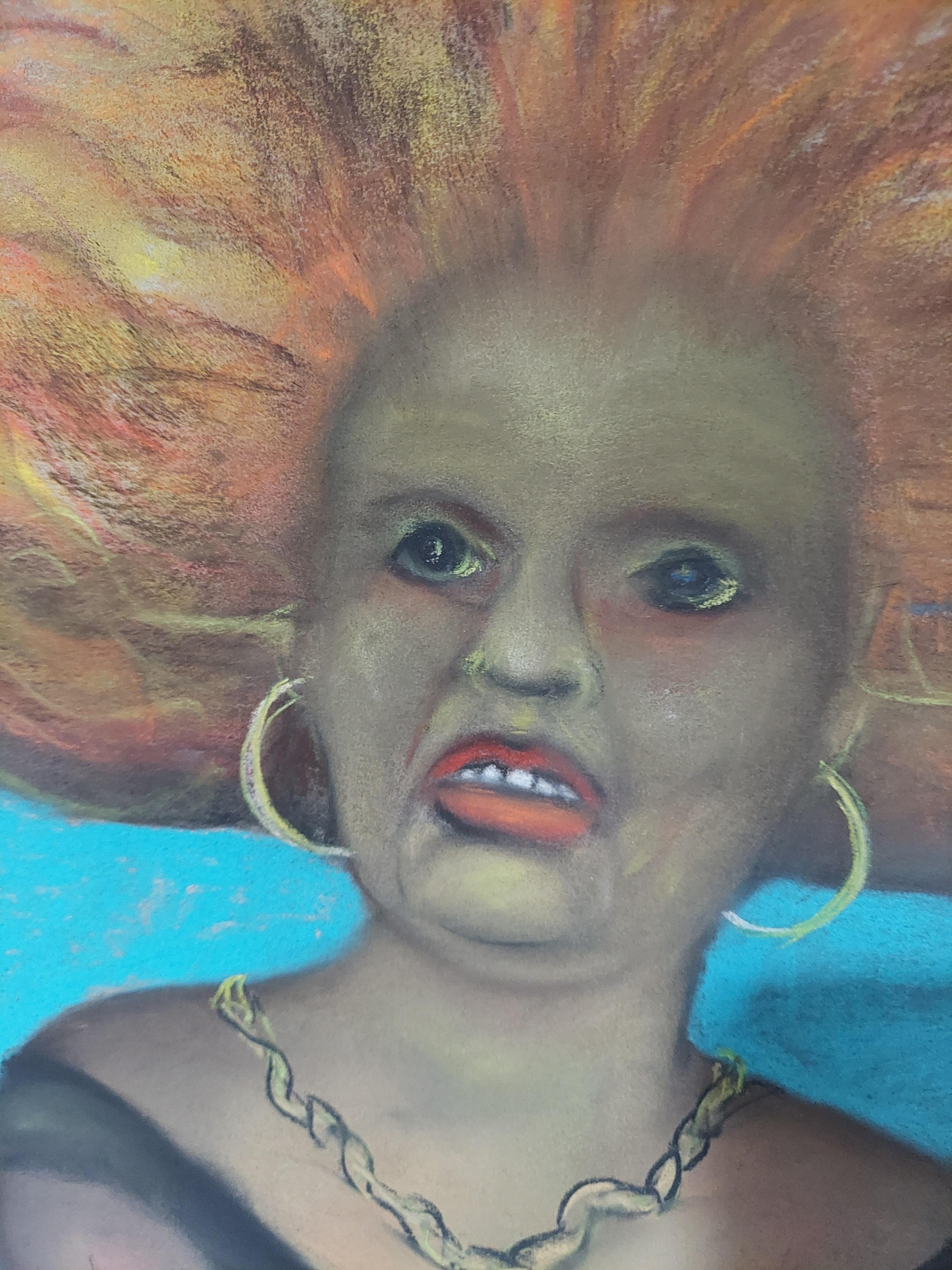 L'Alchimista.  Una figura femminile di un quarto di lunghezza con capelli rosso fuoco - Art Espressionista di Stephen Basso