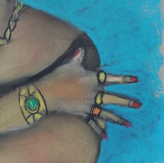 El Alquimista.  Figura femenina de un cuarto de largo con pelo rojo fuego