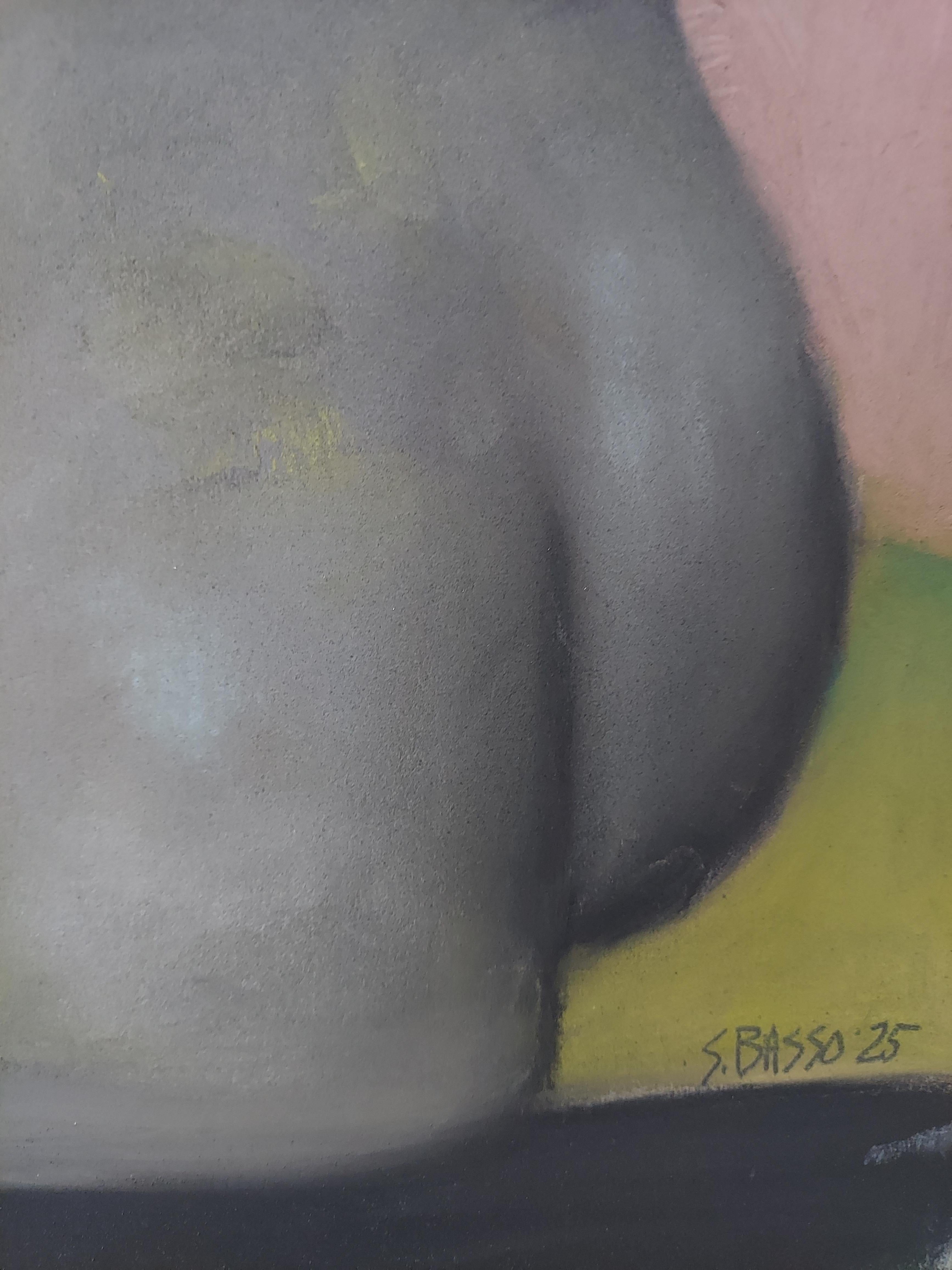 The Curious Feline inquisitive cat with stone sculpture  soft blended color - Art by Stephen Basso