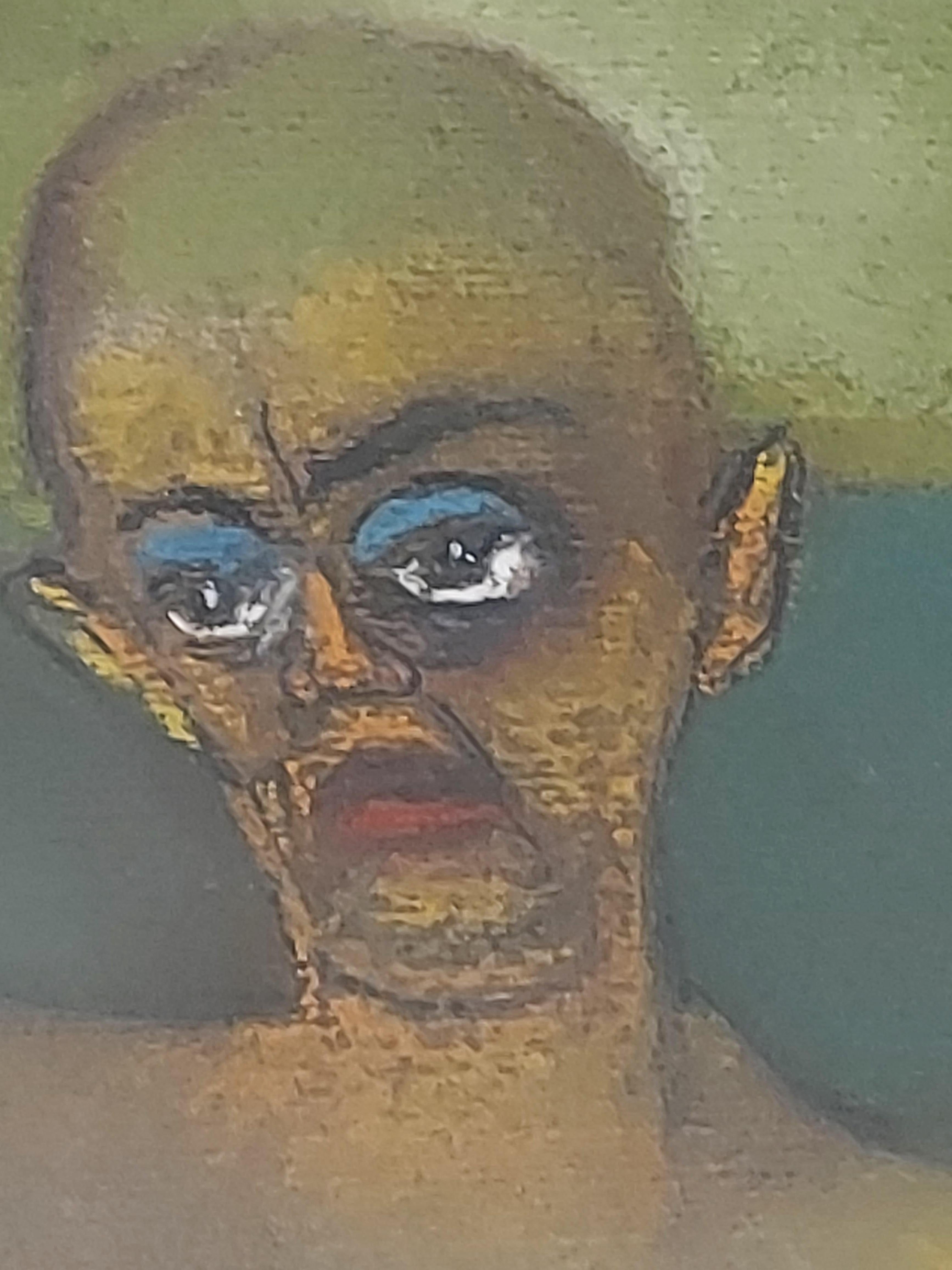 Le producteur d'œufs/autruche se promenant sur des œufs au bord d'une mer sombre, avec des connotations humoristiques - Gris Figurative Art par Stephen Basso