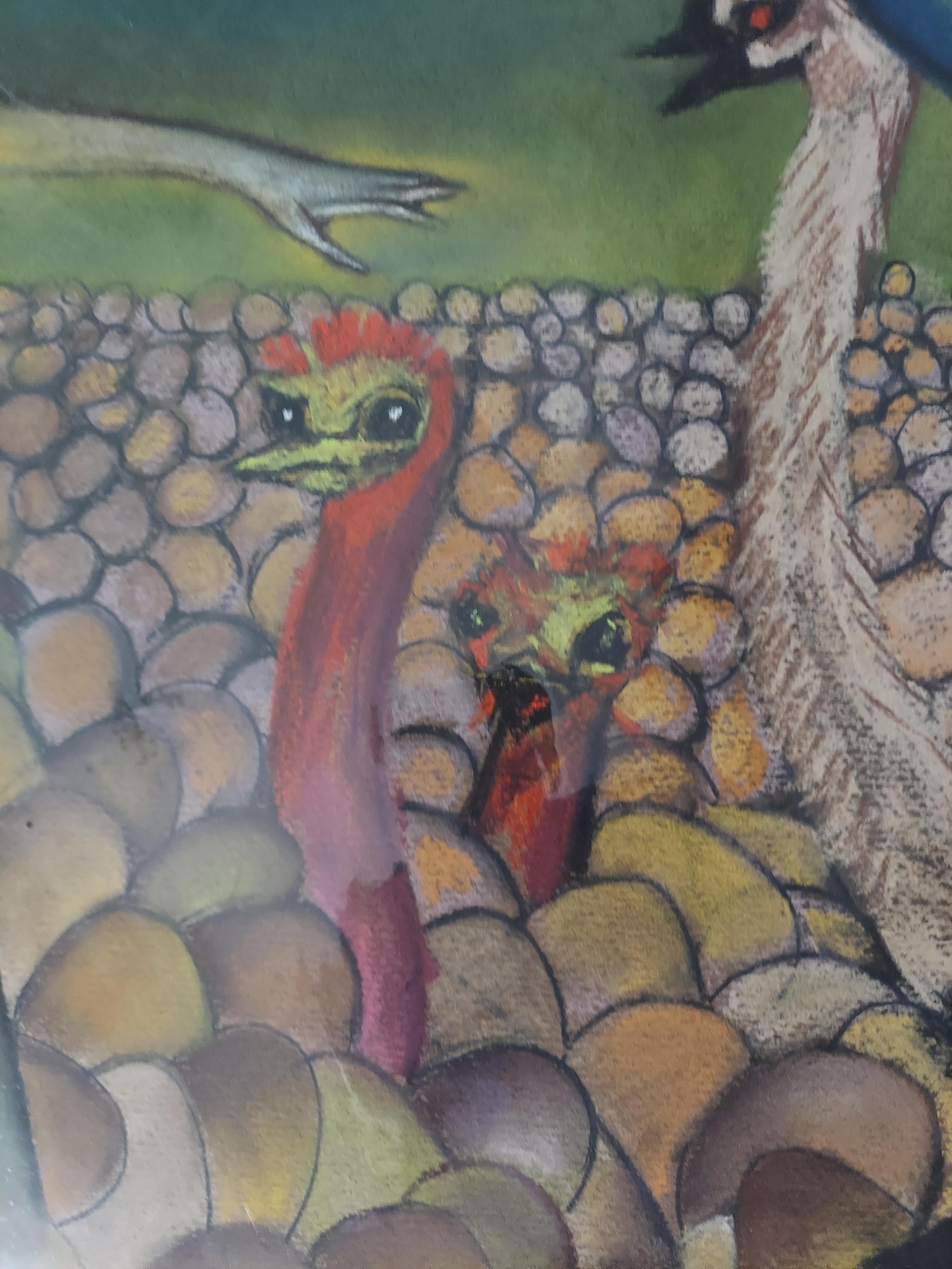 Le producteur d'œufs/autruche se promenant sur des œufs au bord d'une mer sombre, avec des connotations humoristiques en vente 1