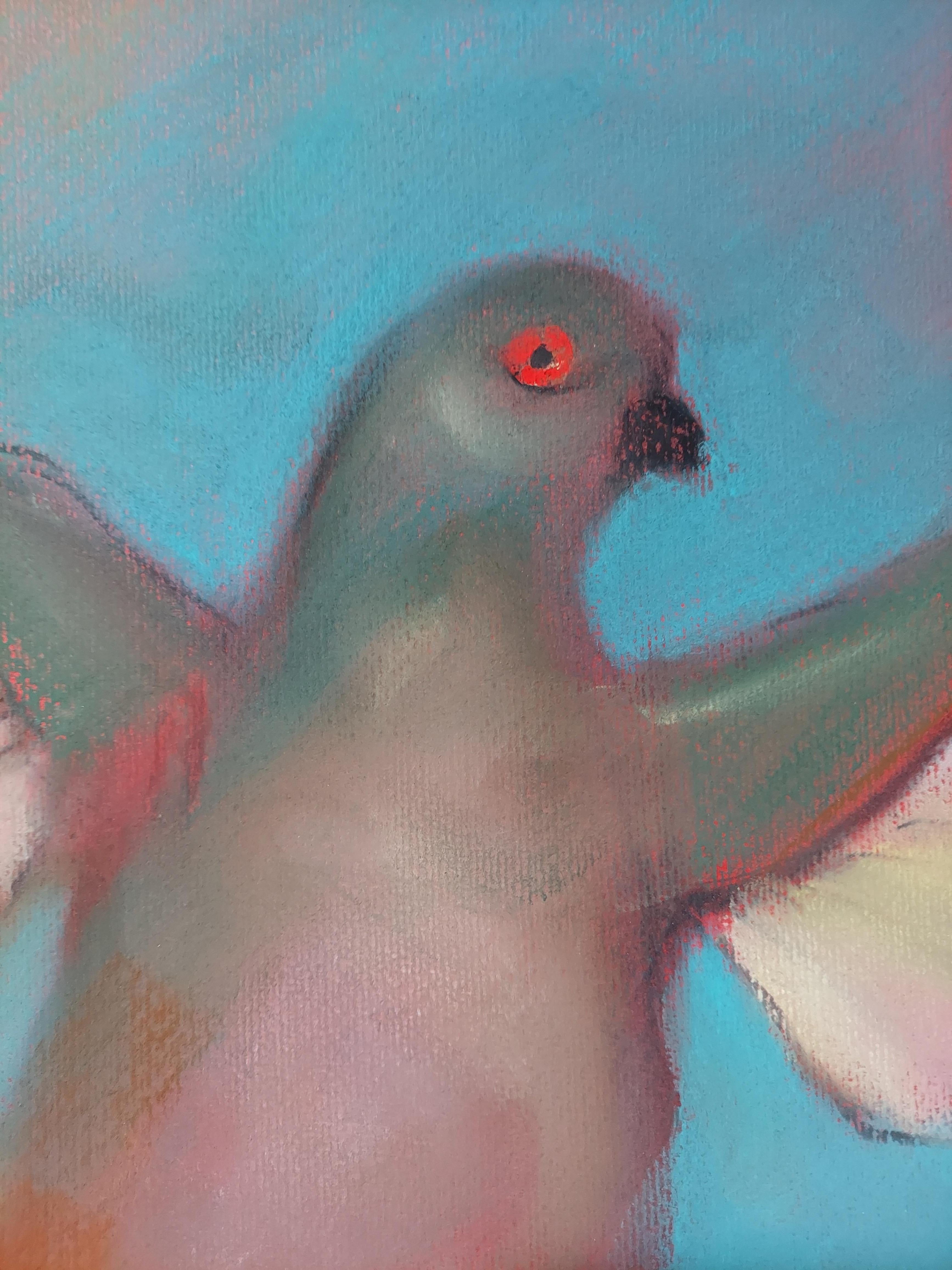 Jugglers.  Acrobats w table large bird w bread loaf red undertone fantasy - Art by Stephen Basso
