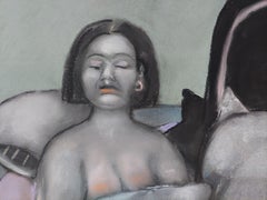 Kissen Cousins zwei nackte Frauen w Kissen humorvoll Grau weiß und violetten Tönen