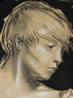 Nude Dancer, classic female figure, boyish face, neutral tones