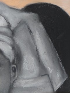 Robed Woman. 3/4 length portrait done in blacks grey white and touches of pink