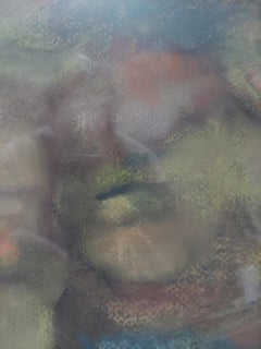 River of No Memory. Mythical landscape on toned green paper faces rock and tree