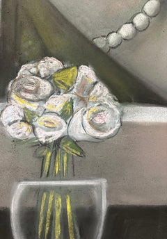 Sonata music theme muted grey black green tones 2 heads flowers