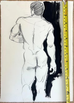 Desnudo masculino clásico, vista de espaldas, contropposto, boceto monocromático de modelo vivo