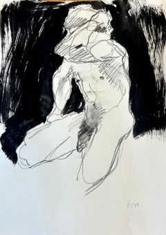 Classic Male nude 88-8-4, charcoal life sketch, acrylic