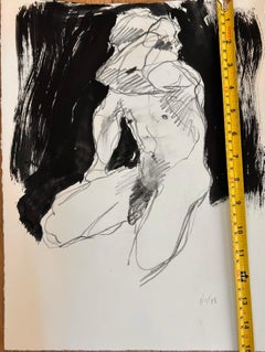 Classic Male nude 88-8-4, charcoal life sketch, acrylic