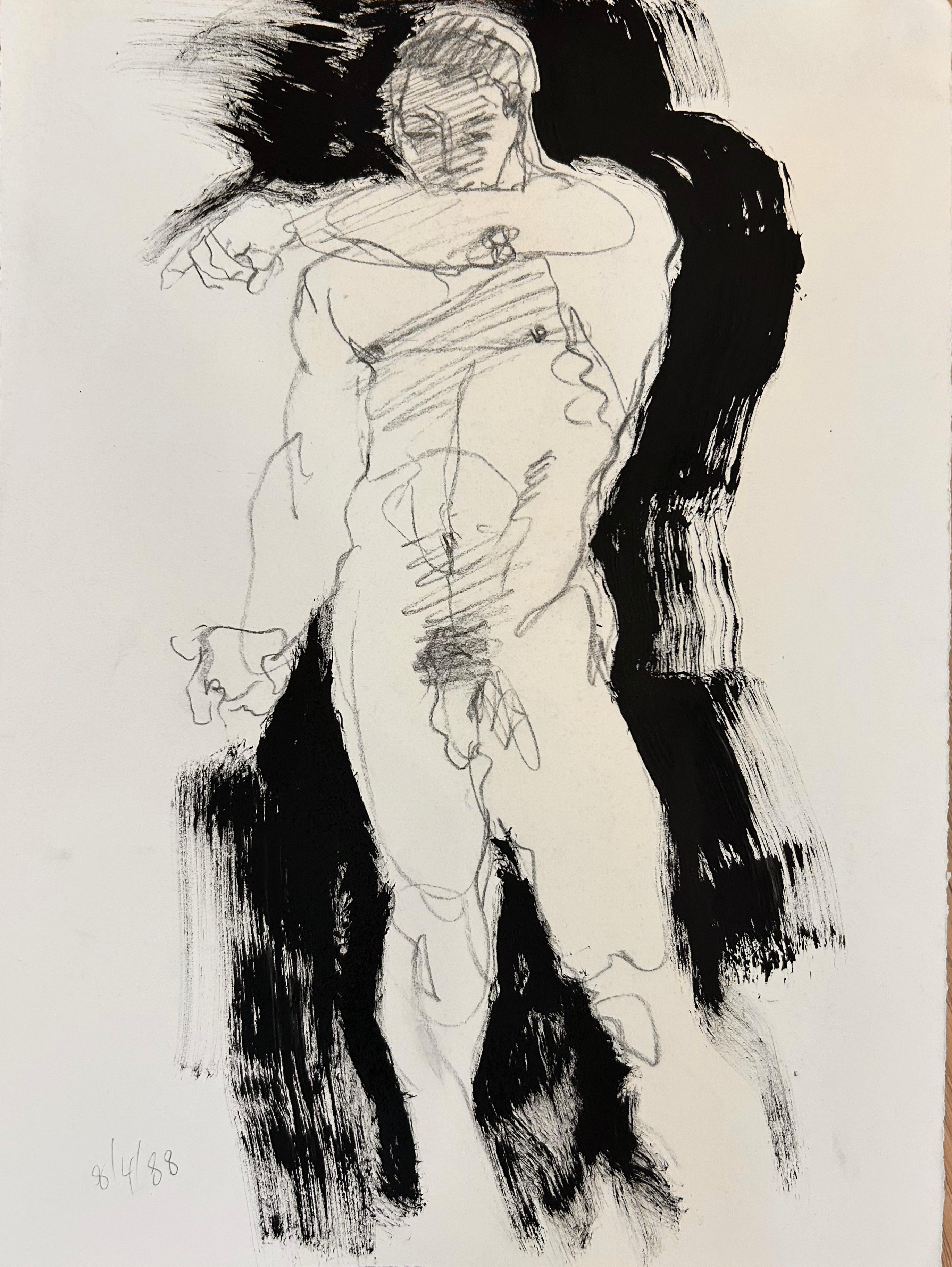 Classic Male nude frontal charcoal, acrylic