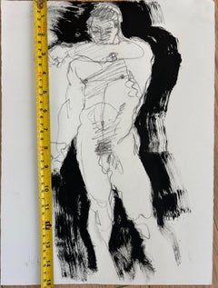 Nudo maschile classico frontale, a carboncino e acrilico