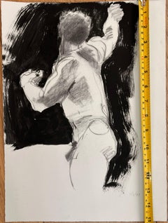 Classic Male nude reaching charcoal, acrylic