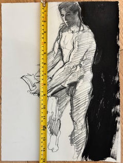 Desnudo masculino clásico con un libro, en carboncillo y acrílico