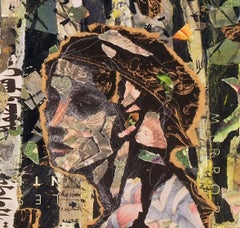 Foresta persiana, motivi scuri, betulle figura femminile scrittura araba testo