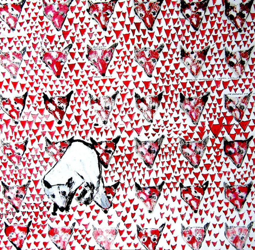 I Live Above the Dirty Bookstore, off Euclid Avenue (Fox) abstract pattern red