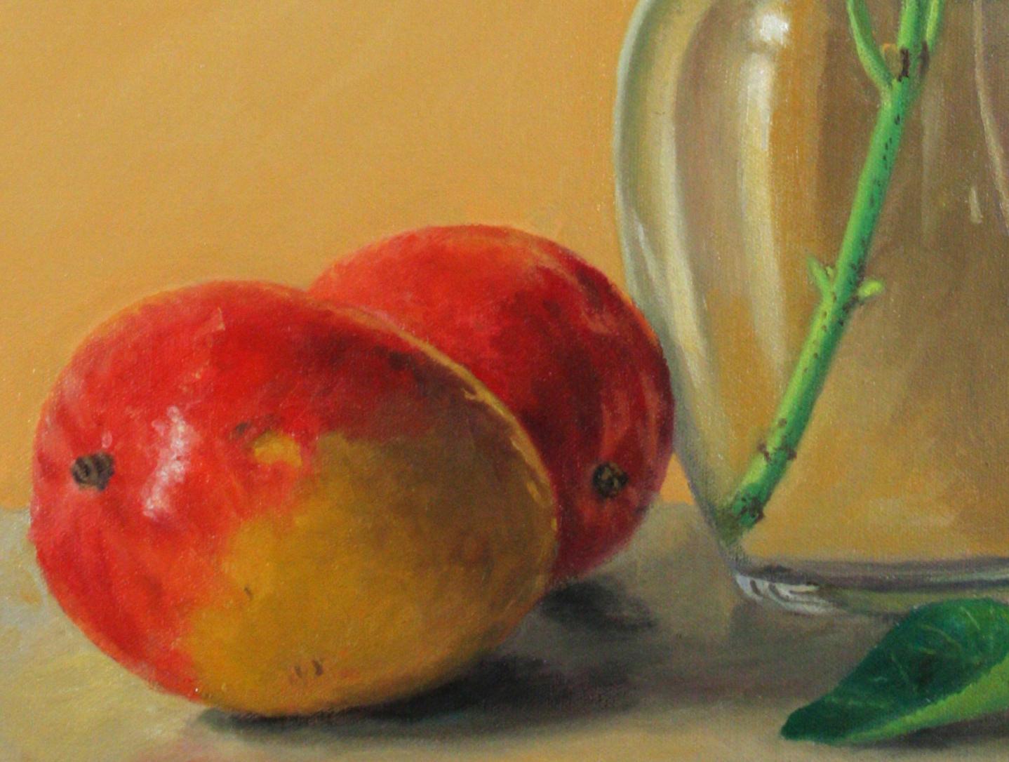 Camellia Branch, colorful, still life, superealsim - Painting by Doug Newton