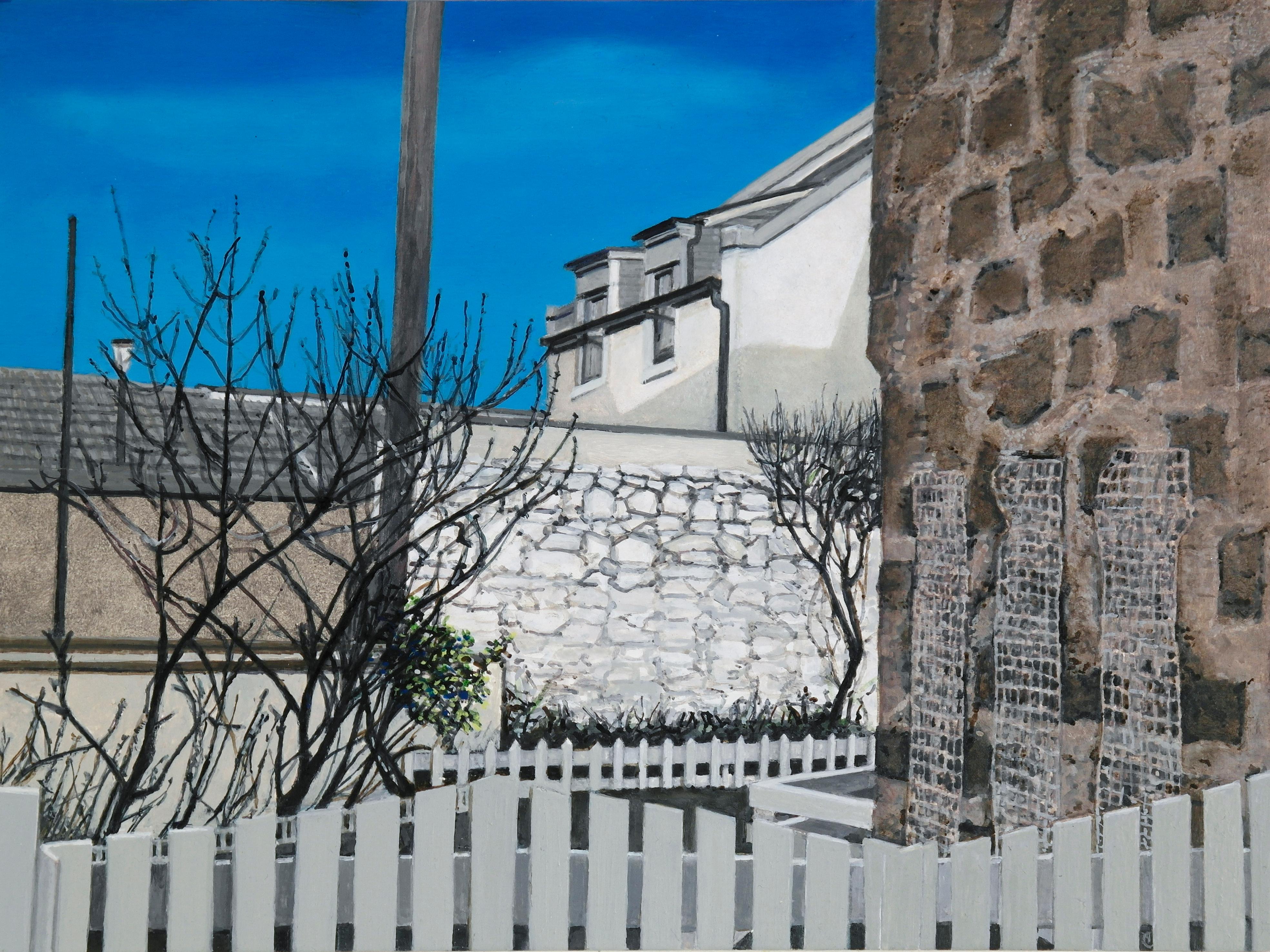 Agnes Murray Landscape Painting - Roanheads Scotland 3, oil on birch, rural architecture