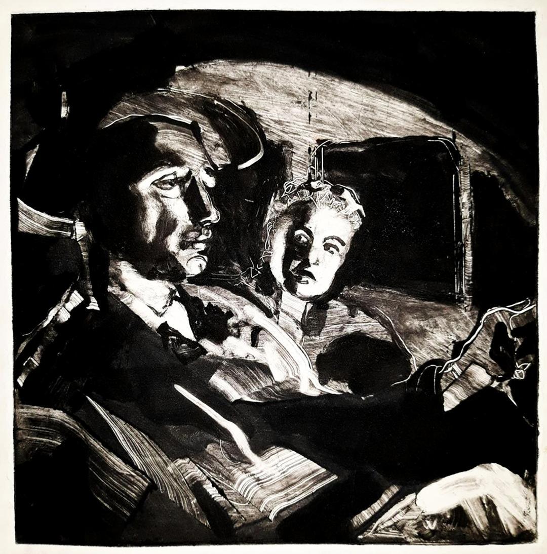 Tom Bennett Portrait Print - Out of the Past, dramatic, narrative, black and white, night, noir
