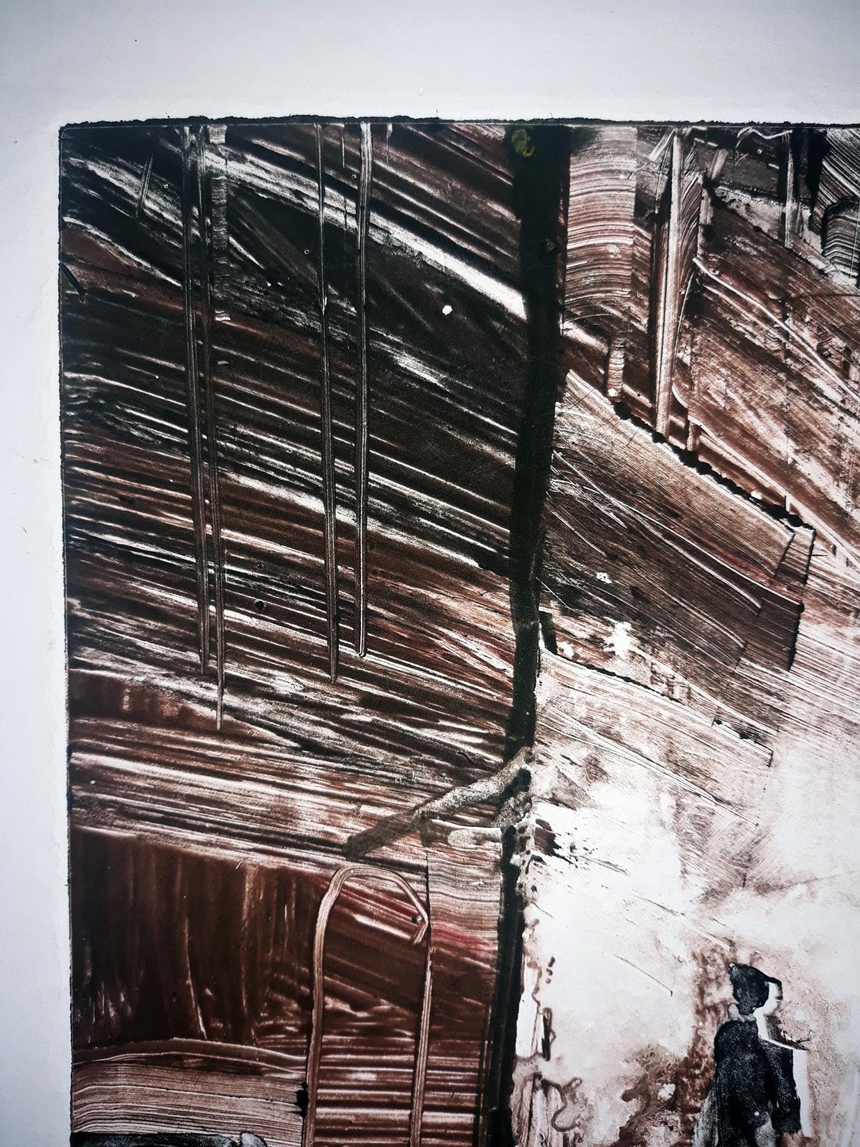 Third Man 3, notte, paesaggio urbano, monocromatico, narrativo - Landscape Print Nero di Tom Bennett
